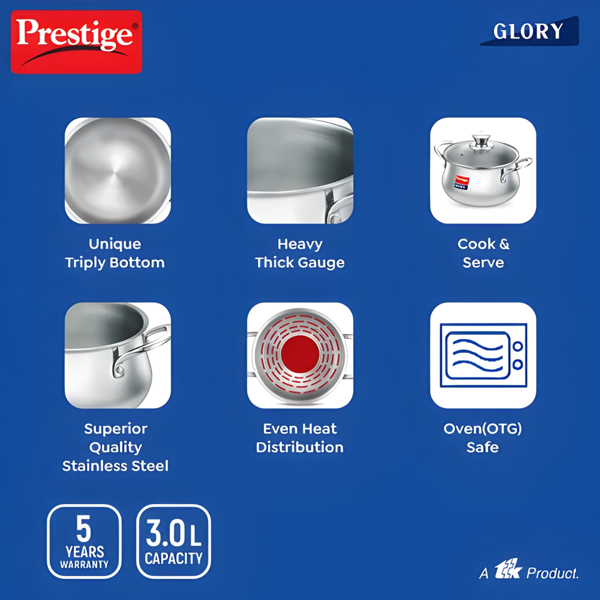 Prestige Glory Handi Stainless Steel Cookware with Glass Lid 18 cm \ 3 L_6