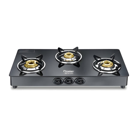 Prestige Marvel Plus GTM 03 3 Burner Glass Top Gas Stove with Tri-Pin Brass Burners – Black_1