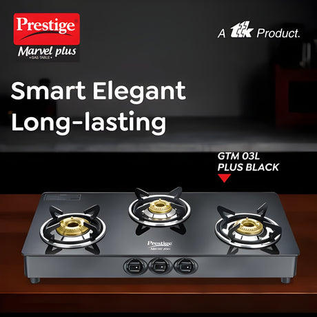 Prestige Marvel Plus GTM 03 3 Burner Glass Top Gas Stove with Tri-Pin Brass Burners – Black_2
