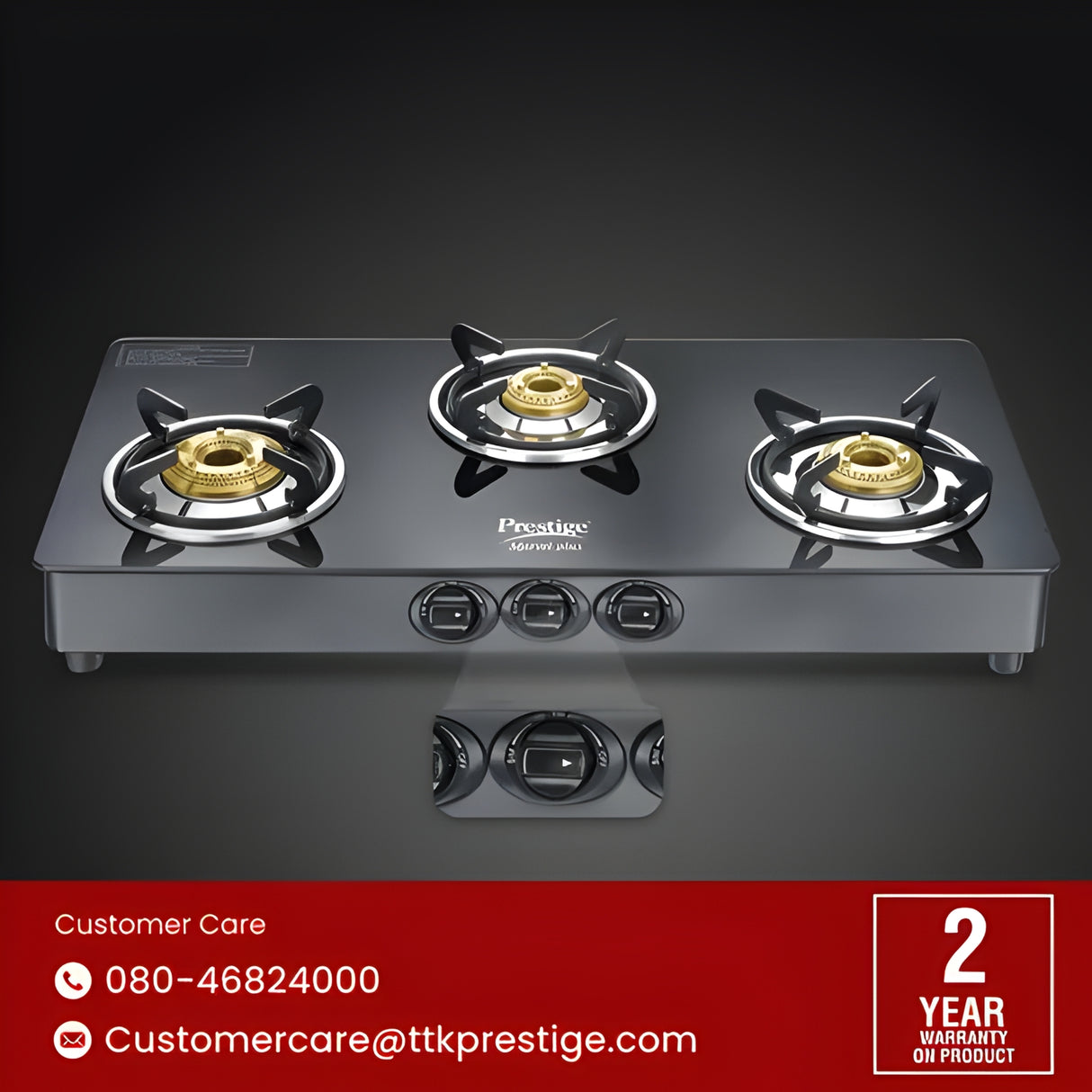 Prestige Marvel Plus GTM 03 3 Burner Glass Top Gas Stove with Tri-Pin Brass Burners – Black_6