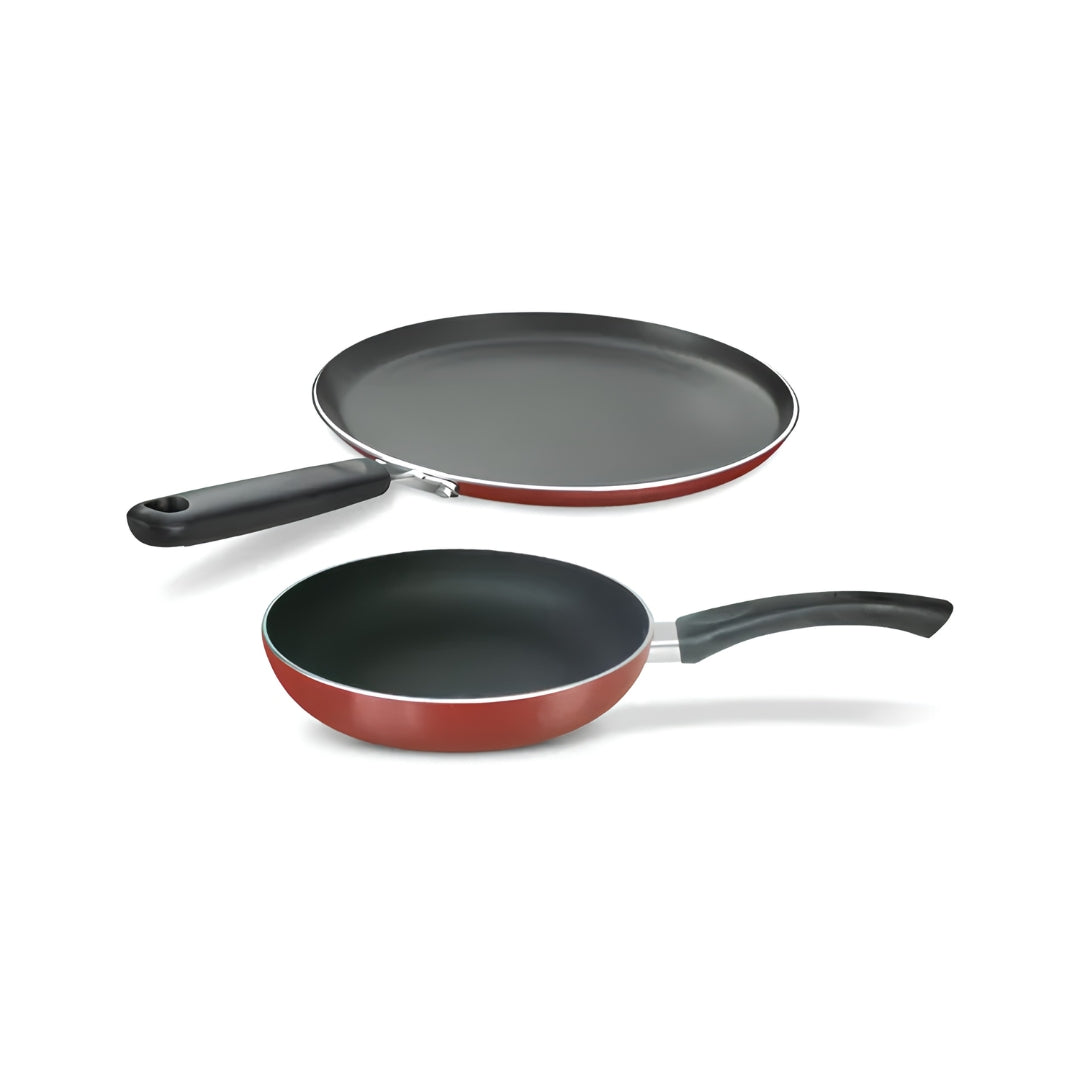 Prestige Omega Deluxe Aluminium Non Stick Twin Pack 2 Pieces - Maroon_Front View