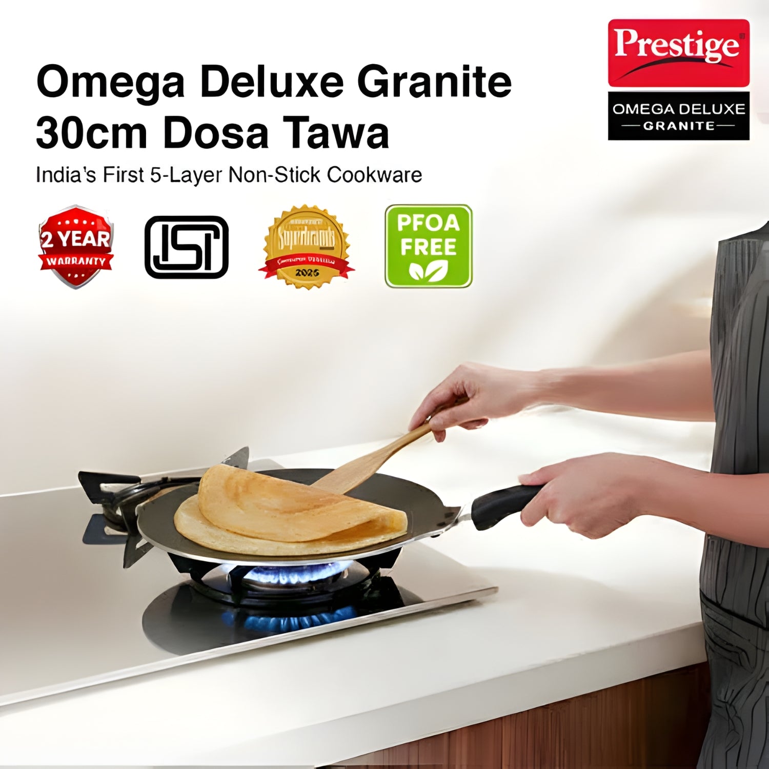 Prestige Omega Deluxe Granite-finish Aluminium Non Stick Dosa Tawa 30 cm - Black_2