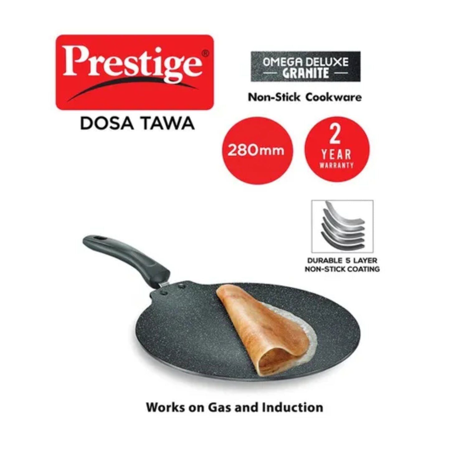 Prestige Omega Deluxe Granite Finish Non Stick Dosa Tawa 28 cm - Black_2