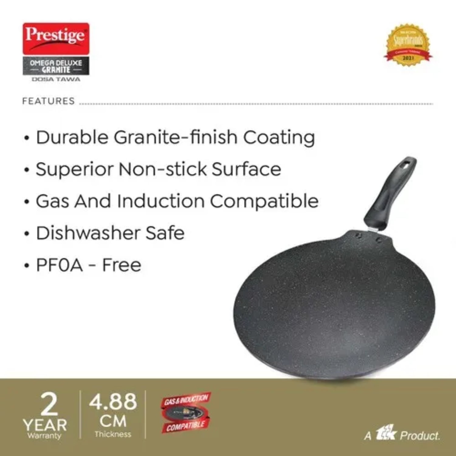 Prestige Omega Deluxe Granite Finish Non Stick Dosa Tawa 28 cm - Black_4