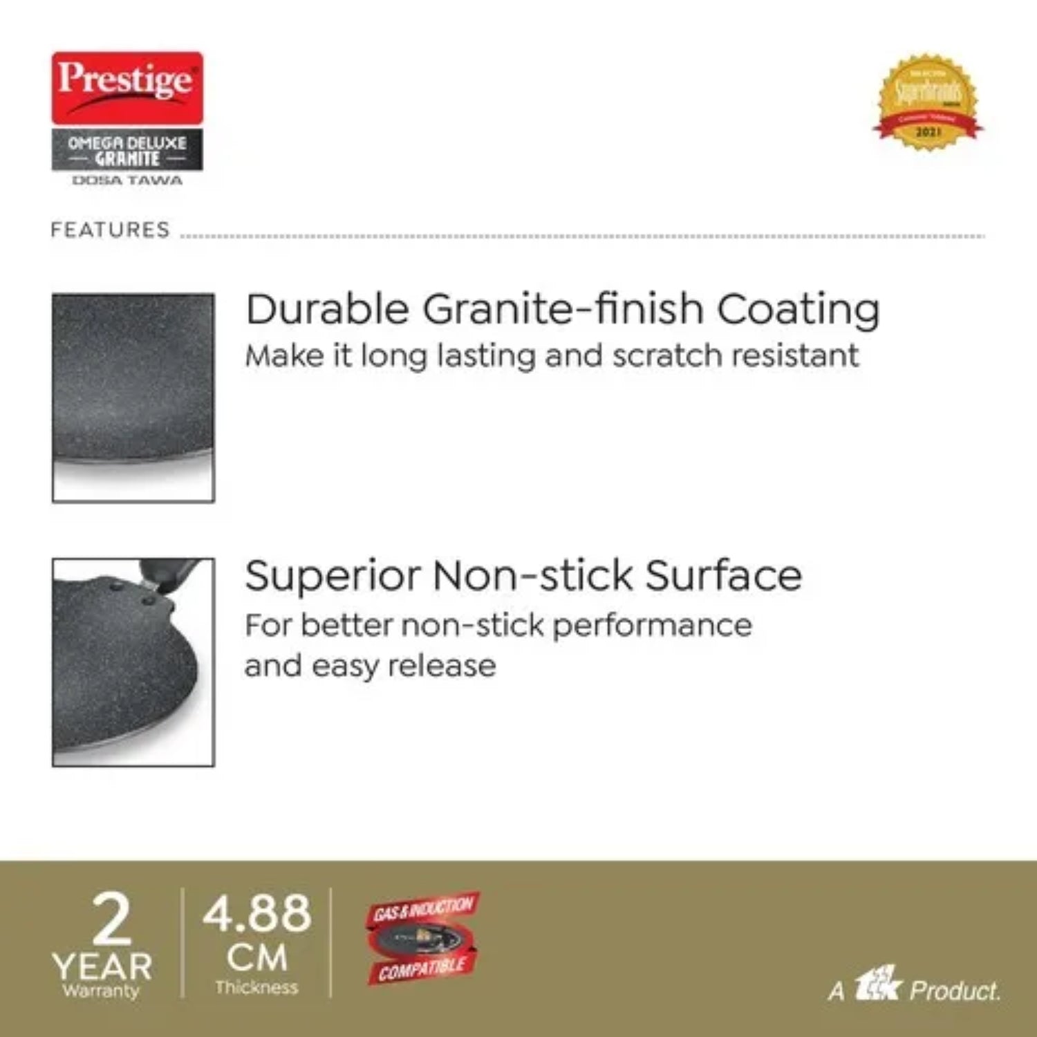 Prestige Omega Deluxe Granite Finish Non Stick Dosa Tawa 28 cm - Black_5