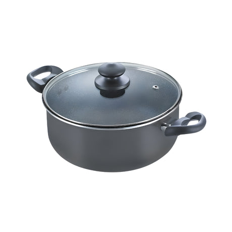 Prestige Omega Deluxe Granite NS Sauce Pan with Glass Lid 26 cm \ 5.75 L - Black_Front View