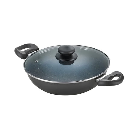 Prestige Omega Deluxe Granite Non-stick Kadai with Glass Lid 26 cm _ 3.25 L - Black_ Front View