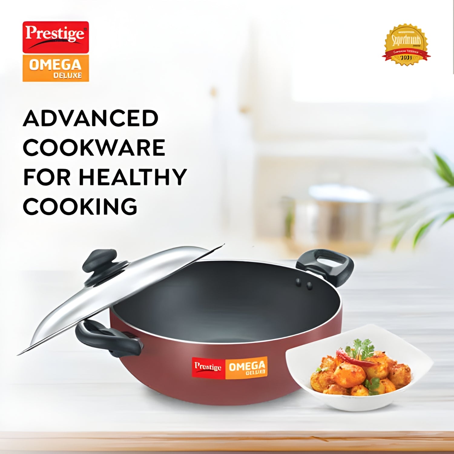Prestige Omega Deluxe Non-Stick Kadai with SS Lid 24 cm \ 3.5 L - Red_2