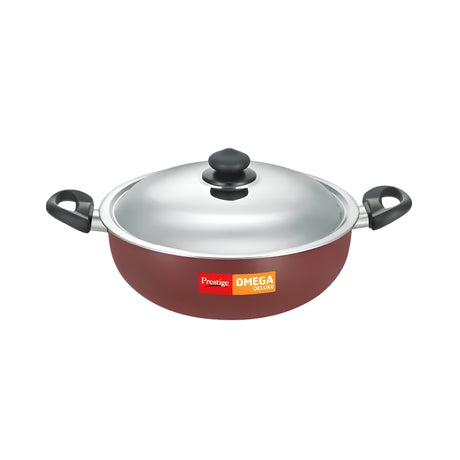 Prestige Omega Deluxe Non-Stick Kadai with SS Lid 24 cm _ 3.5 L - Red_Front View