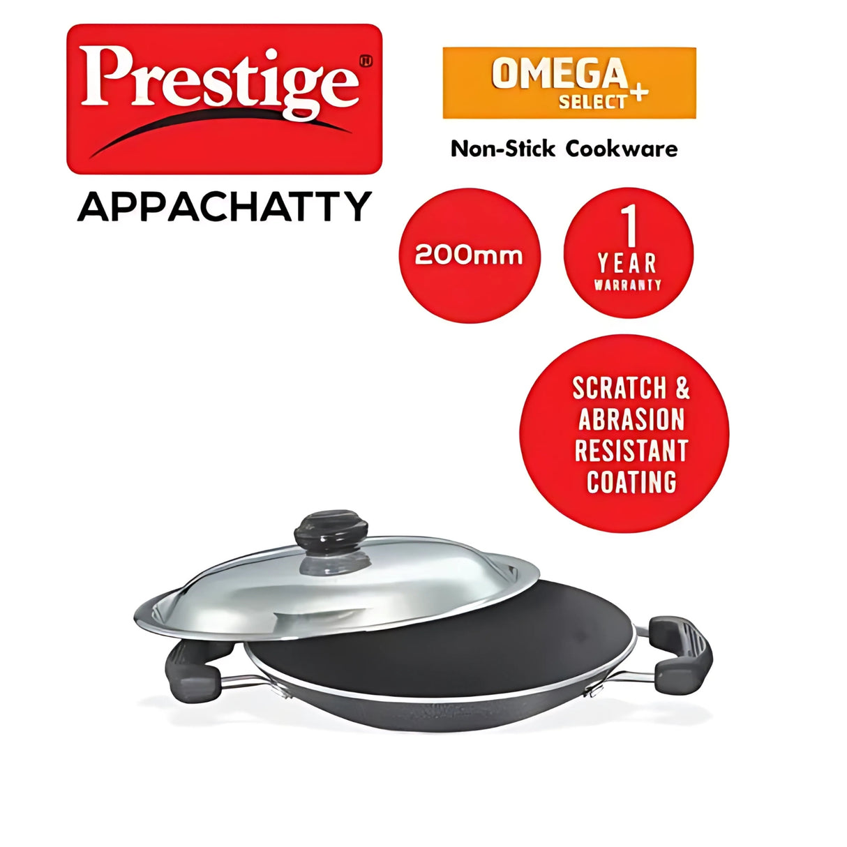 Prestige Omega Select Plus Deep Appachatty with SS Lid 200 mm - Black_2