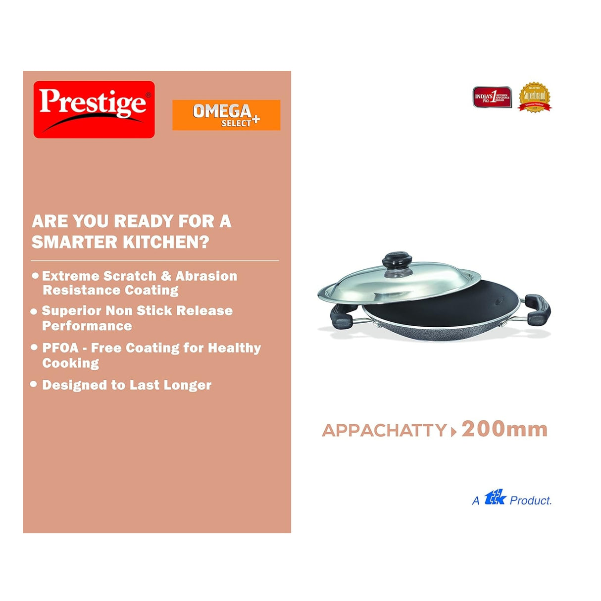 Prestige Omega Select Plus Deep Appachatty with SS Lid 200 mm - Black_3