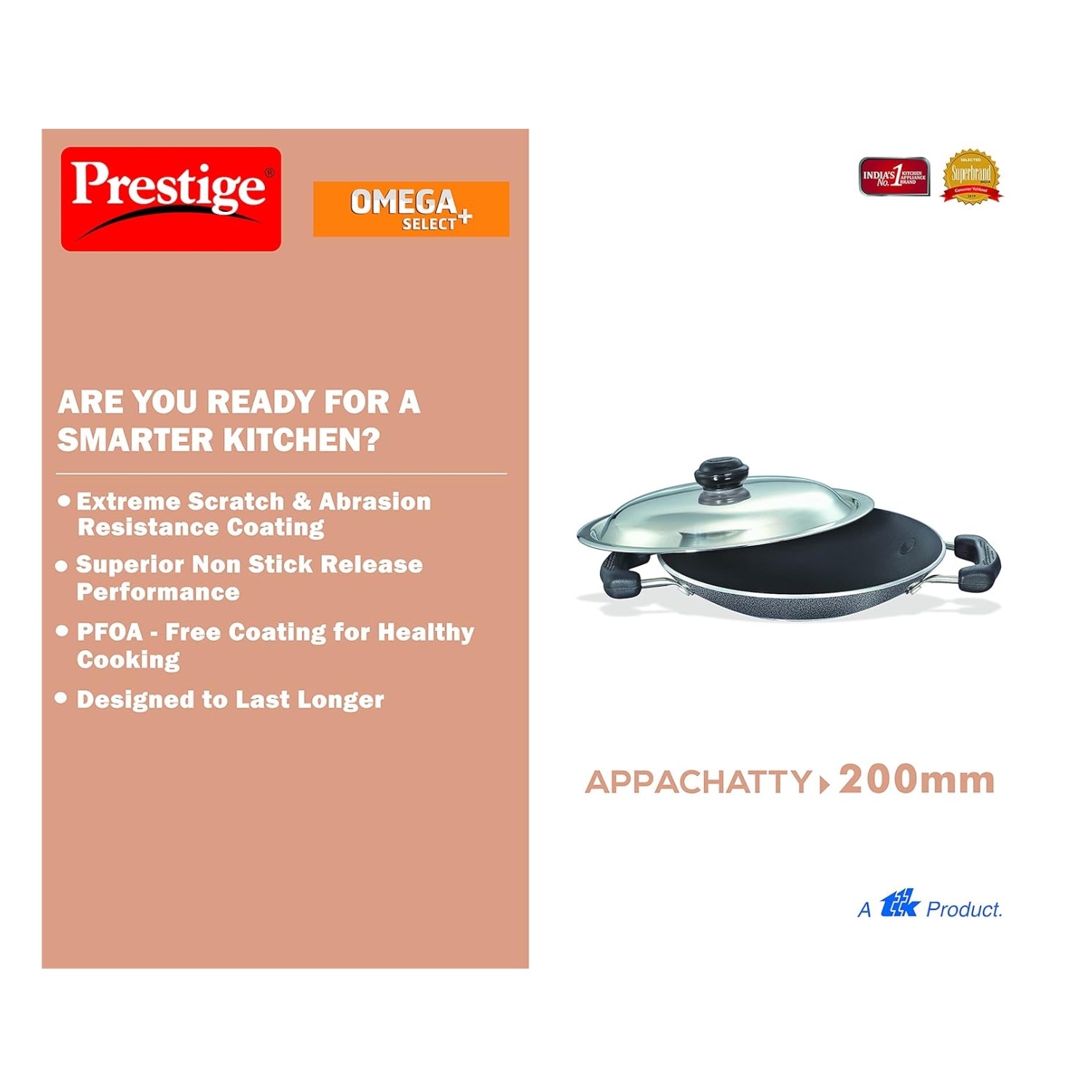 Prestige Omega Select Plus Deep Appachatty with SS Lid 200 mm - Black_3