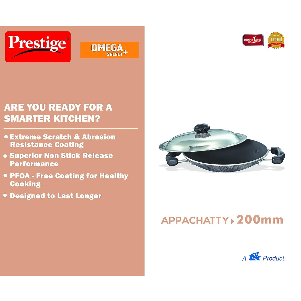 Prestige Omega Select Plus NS Appachatty with SS Lid 20 cm - Black_4