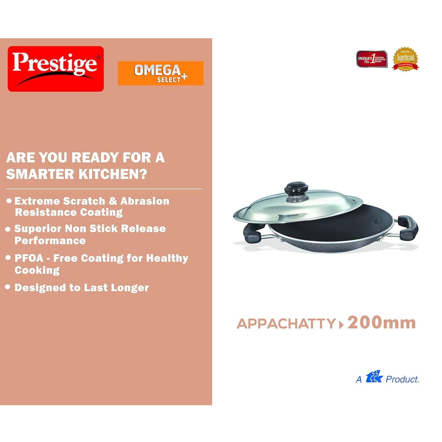 Prestige Omega Select Plus NS Appachatty with SS Lid 20 cm - Black_4