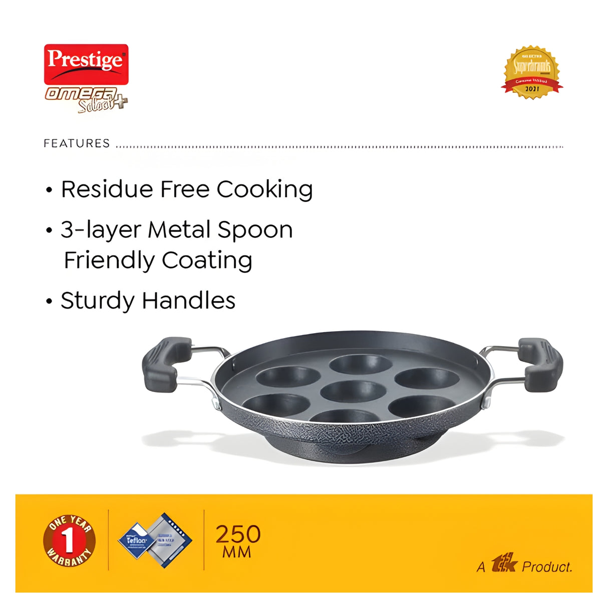 Prestige Omega Select Plus Teflon Coating Paniyarakkal 25 cm \ 11 Pits - Black_2