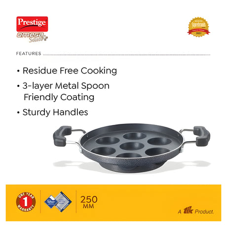 Prestige Omega Select Plus Teflon Coating Paniyarakkal 25 cm \ 11 Pits - Black_2