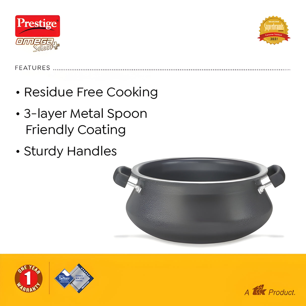 Prestige Omega Select Plus Teflon NS Handi with SS Lid 20 cm \ 4 L - Black_2