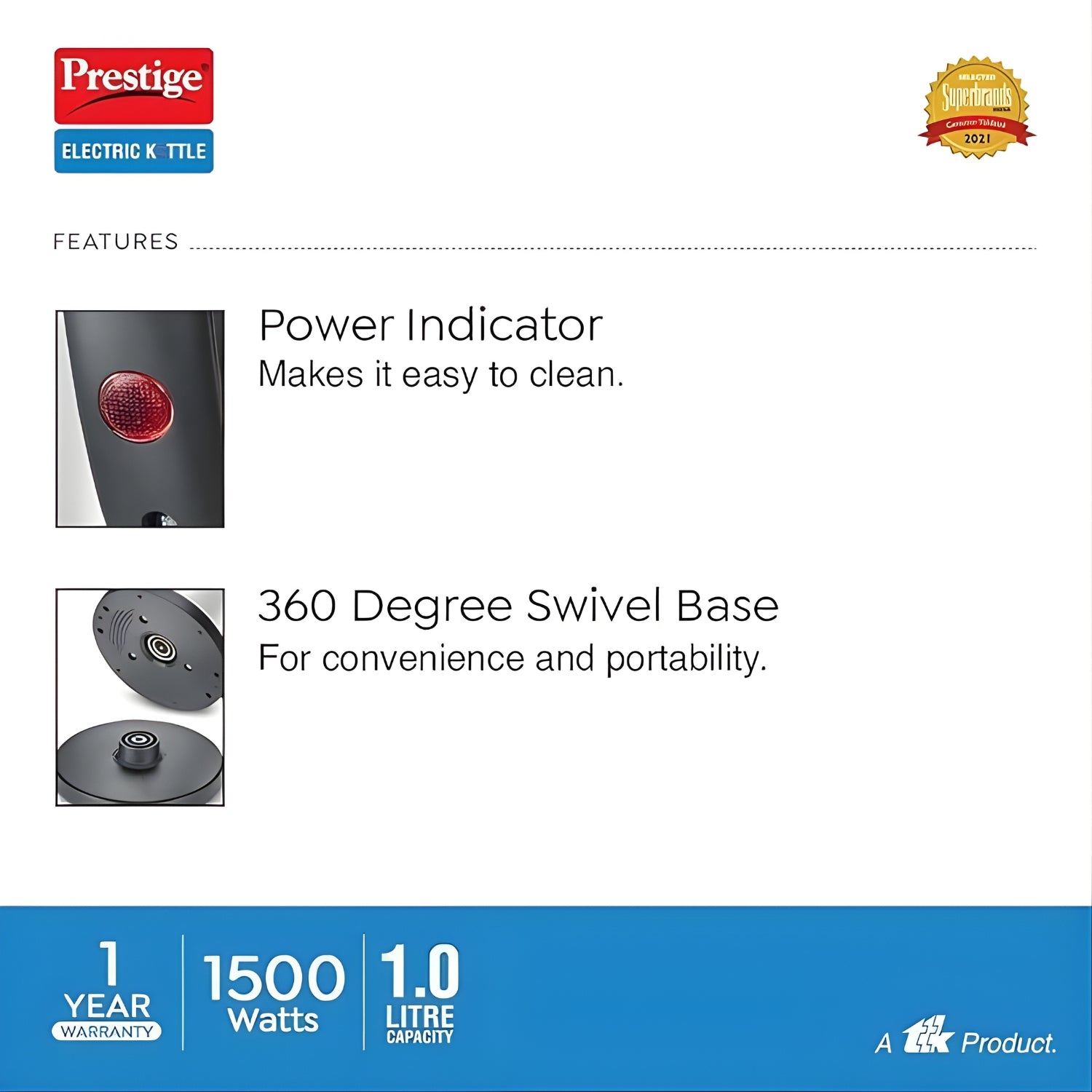 Prestige PKNSS 1.0 41869 Stainless Steel Body 1500 W Electric Kettle 1 L – Silver_5