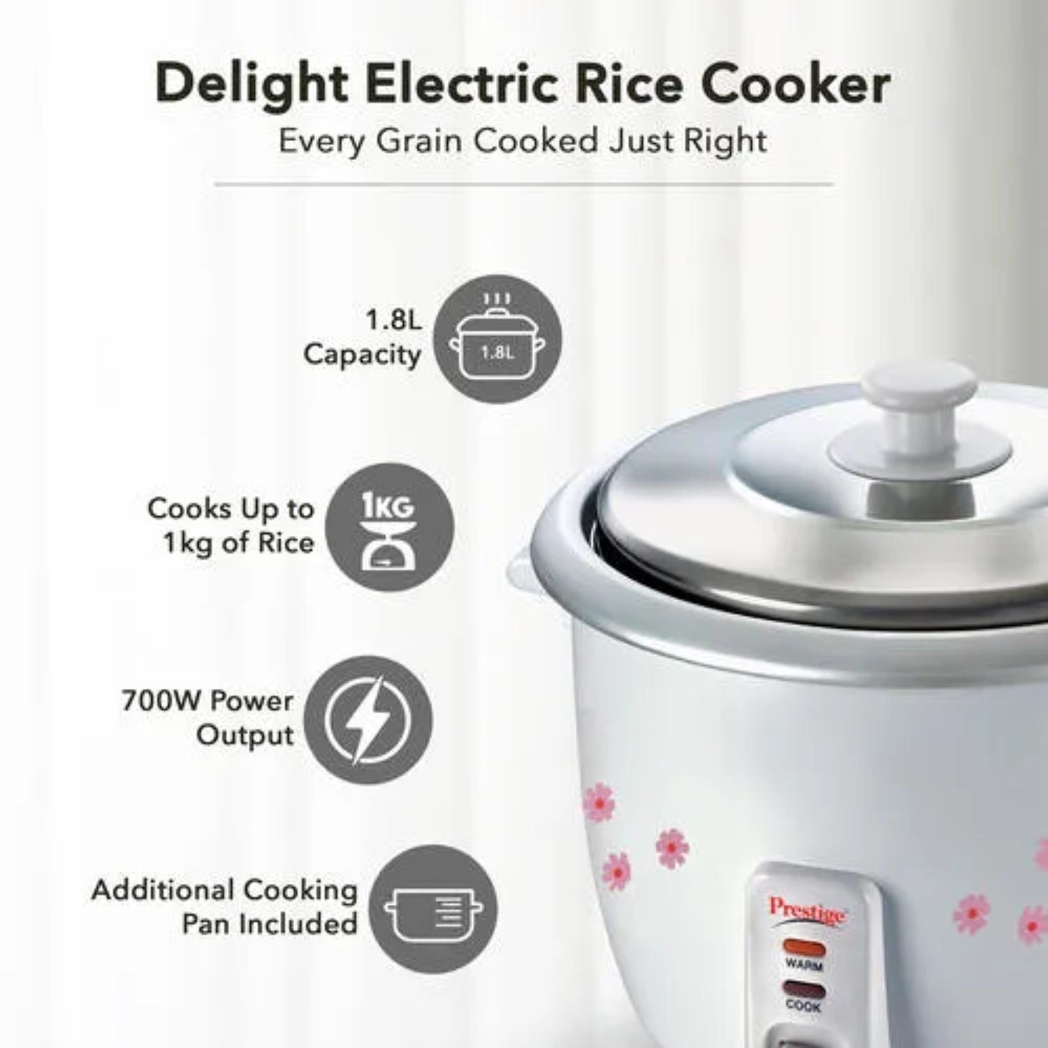 Prestige PRWO 41270 Electric Rice Cooker 1.8 L - White with Red_4