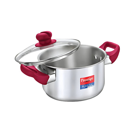 Prestige Platina Popular SS Casserole with Glass Lid 18 cm  2 L_Front View