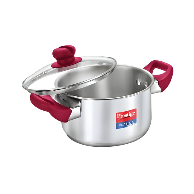 Prestige Platina Popular SS Forged Bottom Casserole with Glass Lid - 24 cm _ 5.5 L_Front View