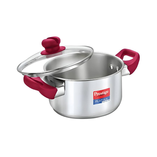 Prestige Platina Popular SS Forged Bottom Casserole with Glass Lid - 26 cm _ 7.25 L_Front View