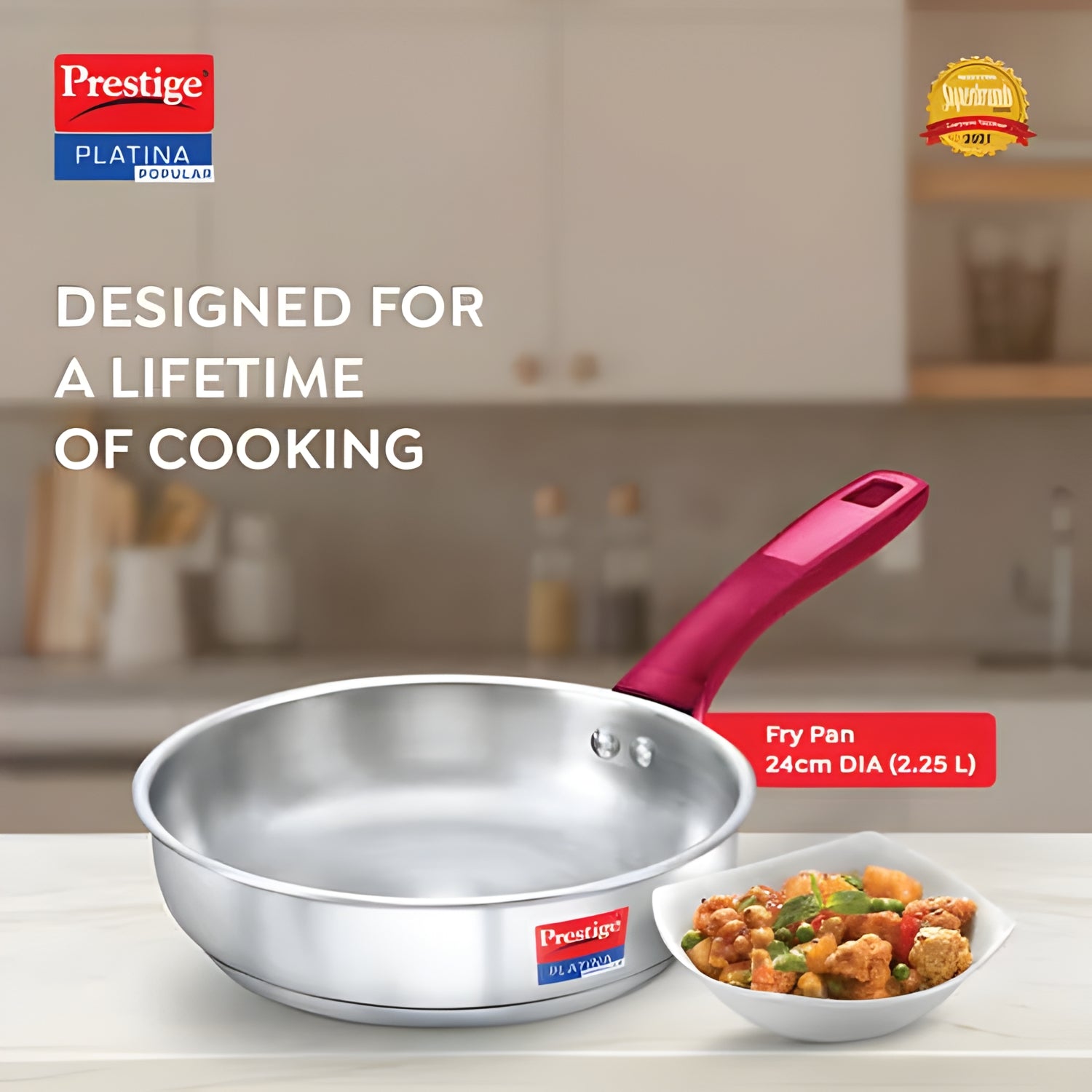 Prestige Platina Popular Stainless Steel Forged Bottom Fry Pan 24 cm \ 2.25 L_2