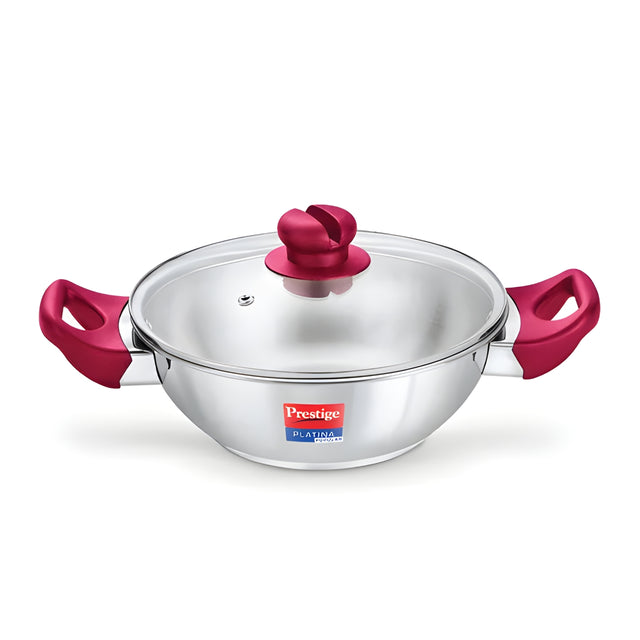 Prestige Platina Popular Stainless Steel Forged Bottom Kadai with Glass Lid 20 cm \ 1.5 L_1