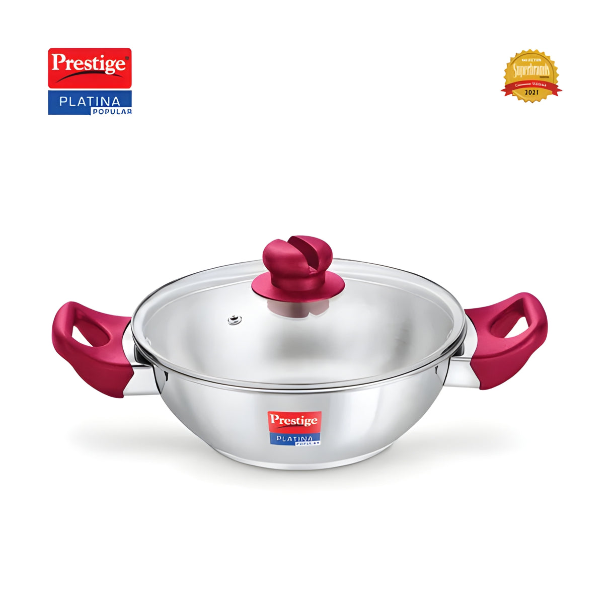 Prestige Platina Popular Stainless Steel Forged Bottom Kadai with Glass Lid 20 cm \ 1.5 L_2