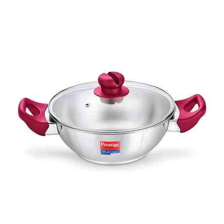 Prestige Platina Popular Stainless Steel Forged Bottom Kadai with Glass Lid 26 cm \ 3.8 L_1