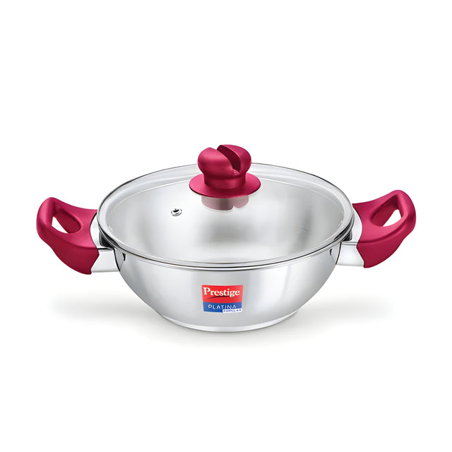 Prestige Platina Popular Stainless Steel Forged Bottom Kadai with Glass Lid 26 cm \ 3.8 L_1