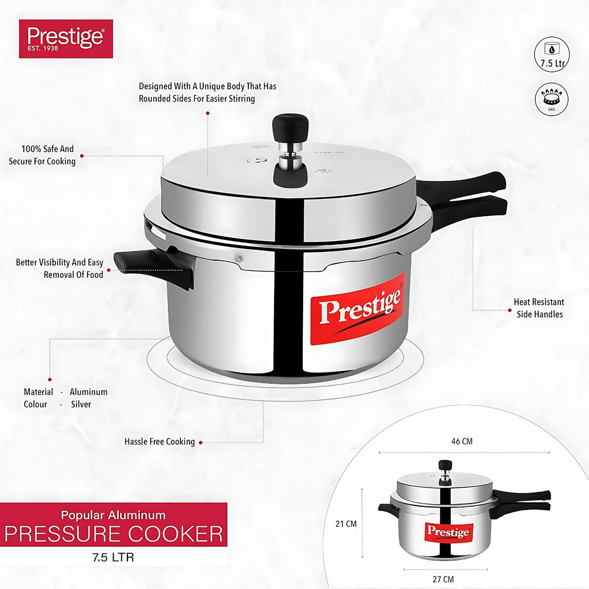 Prestige Popular Aluminium Pressure Cooker 7.5 L_7