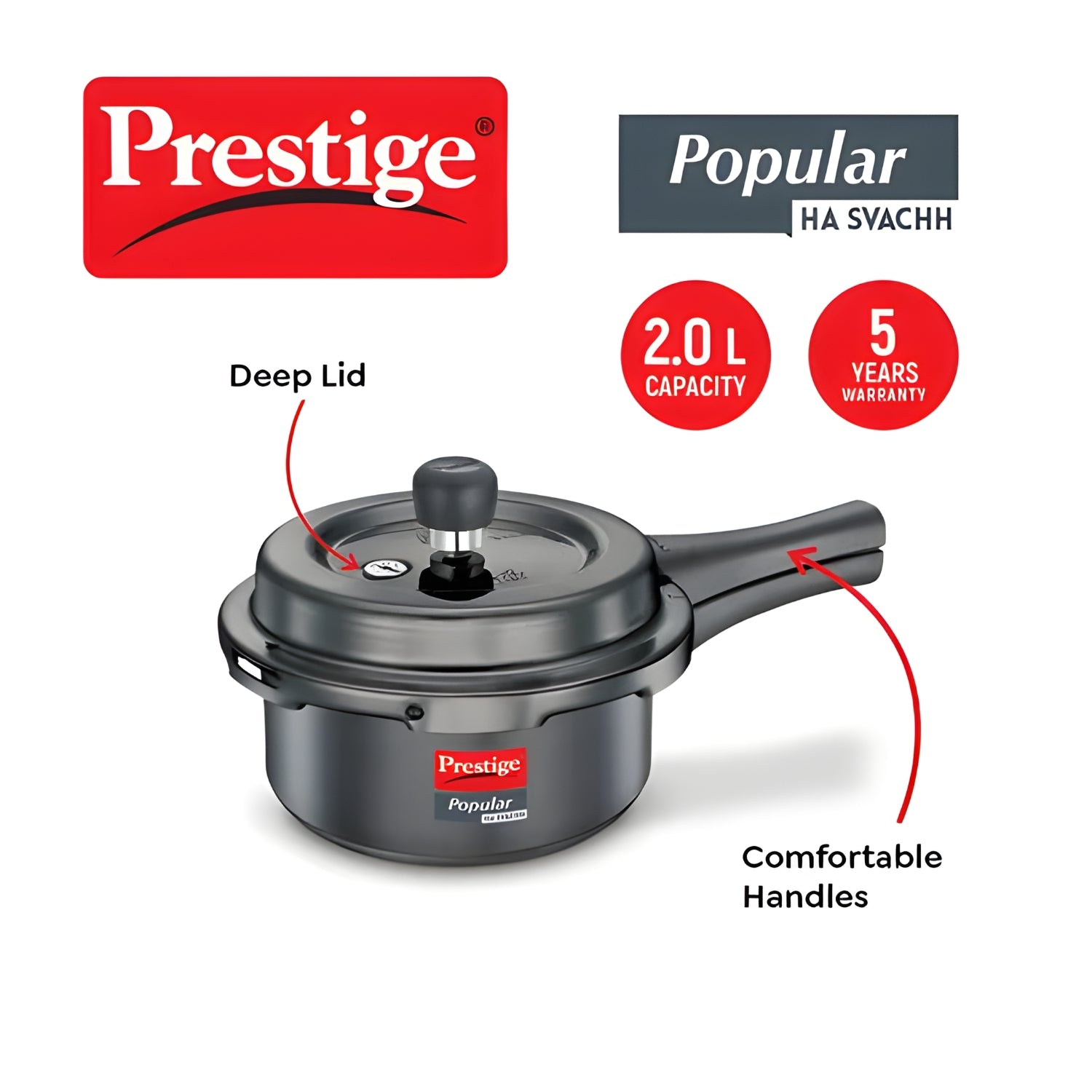 Prestige Popular Svachh Hard Anodised Pressure Cooker 2 L - Black_3