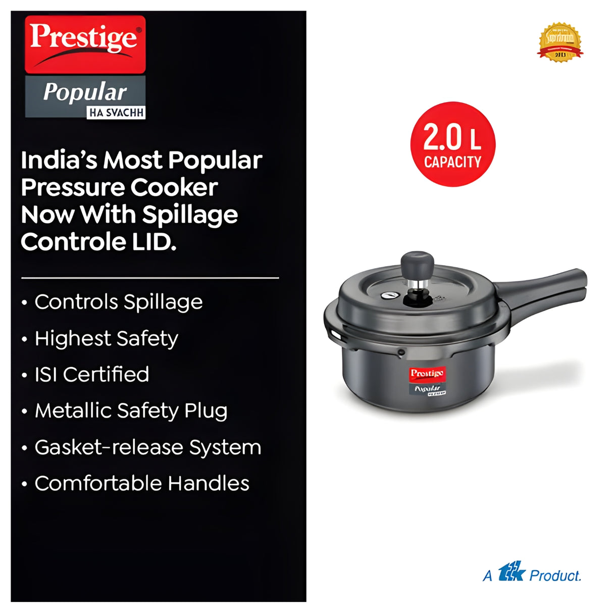 Prestige Popular Svachh Hard Anodised Pressure Cooker 2 L - Black_5