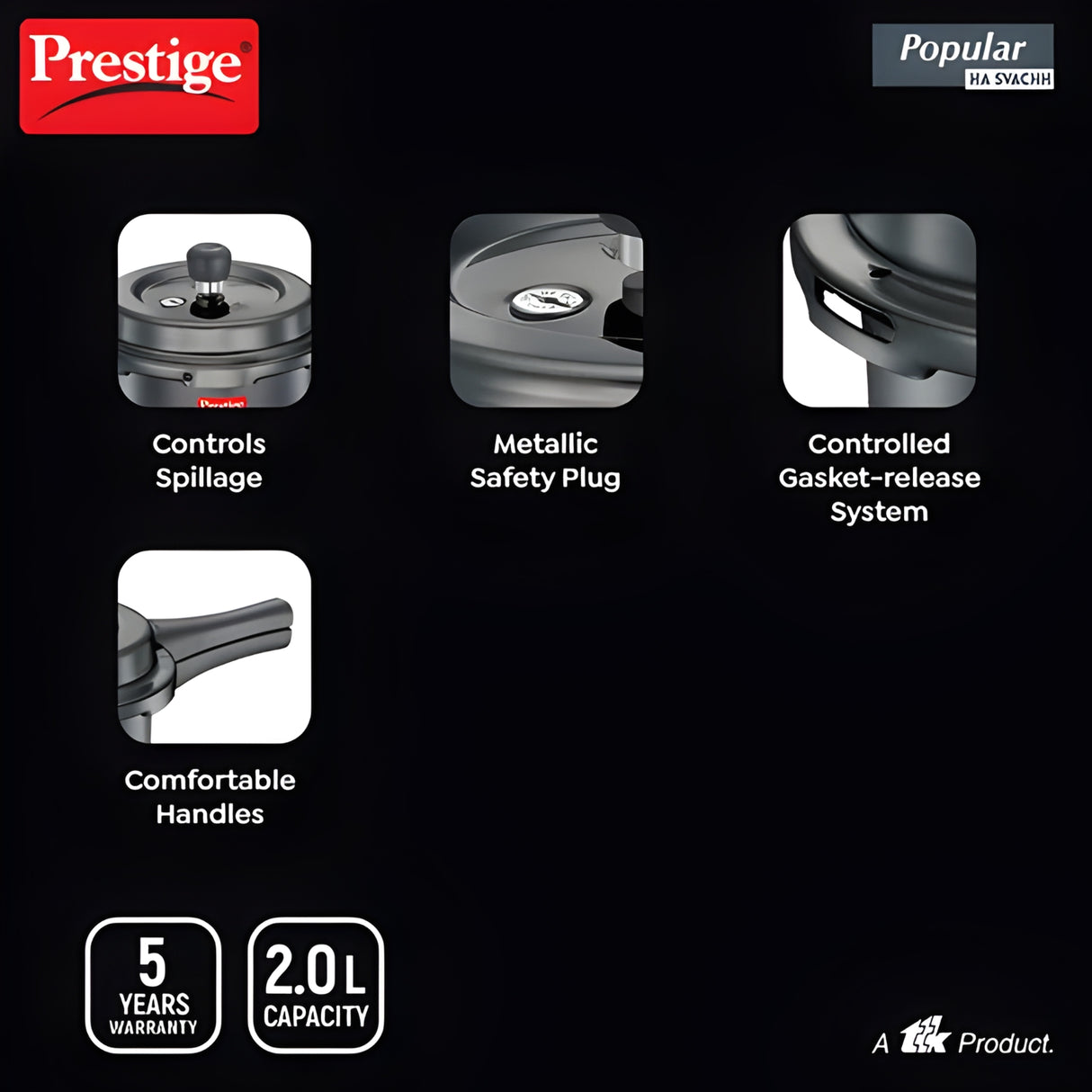 Prestige Popular Svachh Hard Anodised Pressure Cooker 2 L - Black_6