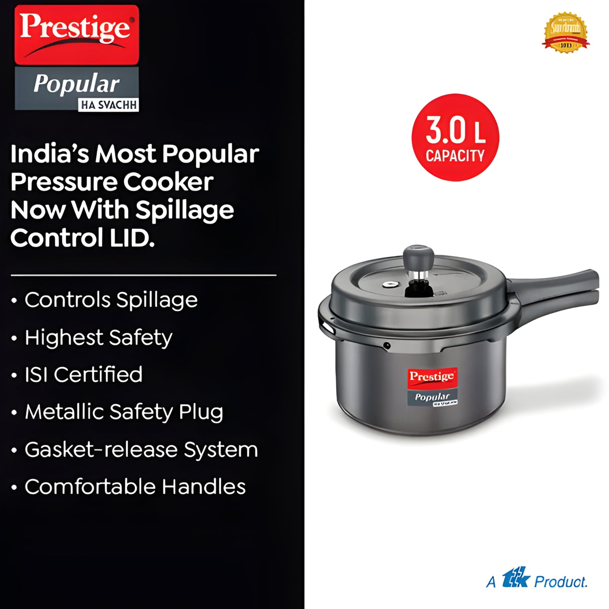 Prestige Popular Svachh Hard Anodised Pressure Cooker 3 L - Black_5
