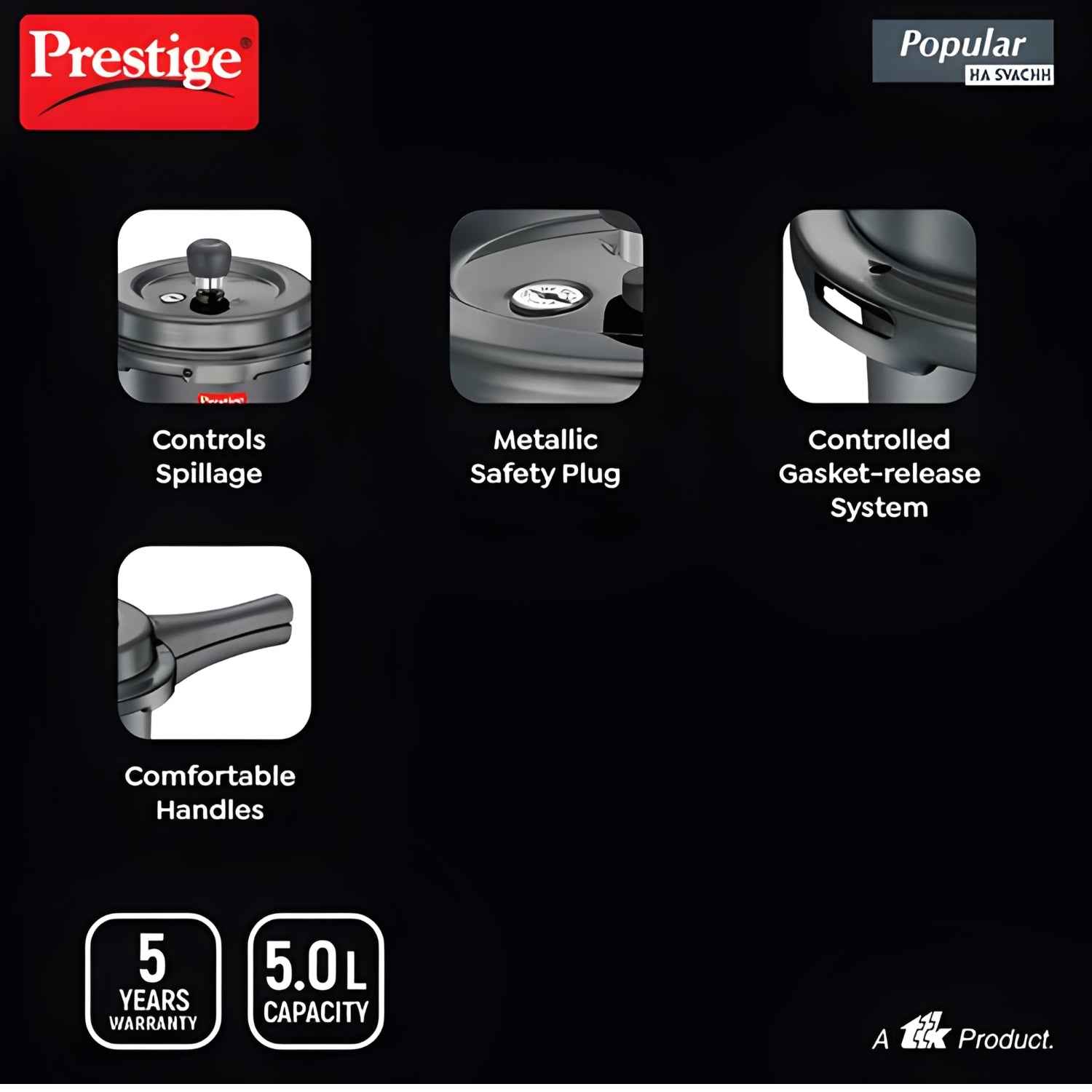 Prestige Popular Svachh Hard Anodised Pressure Cooker 5 L - Black_6