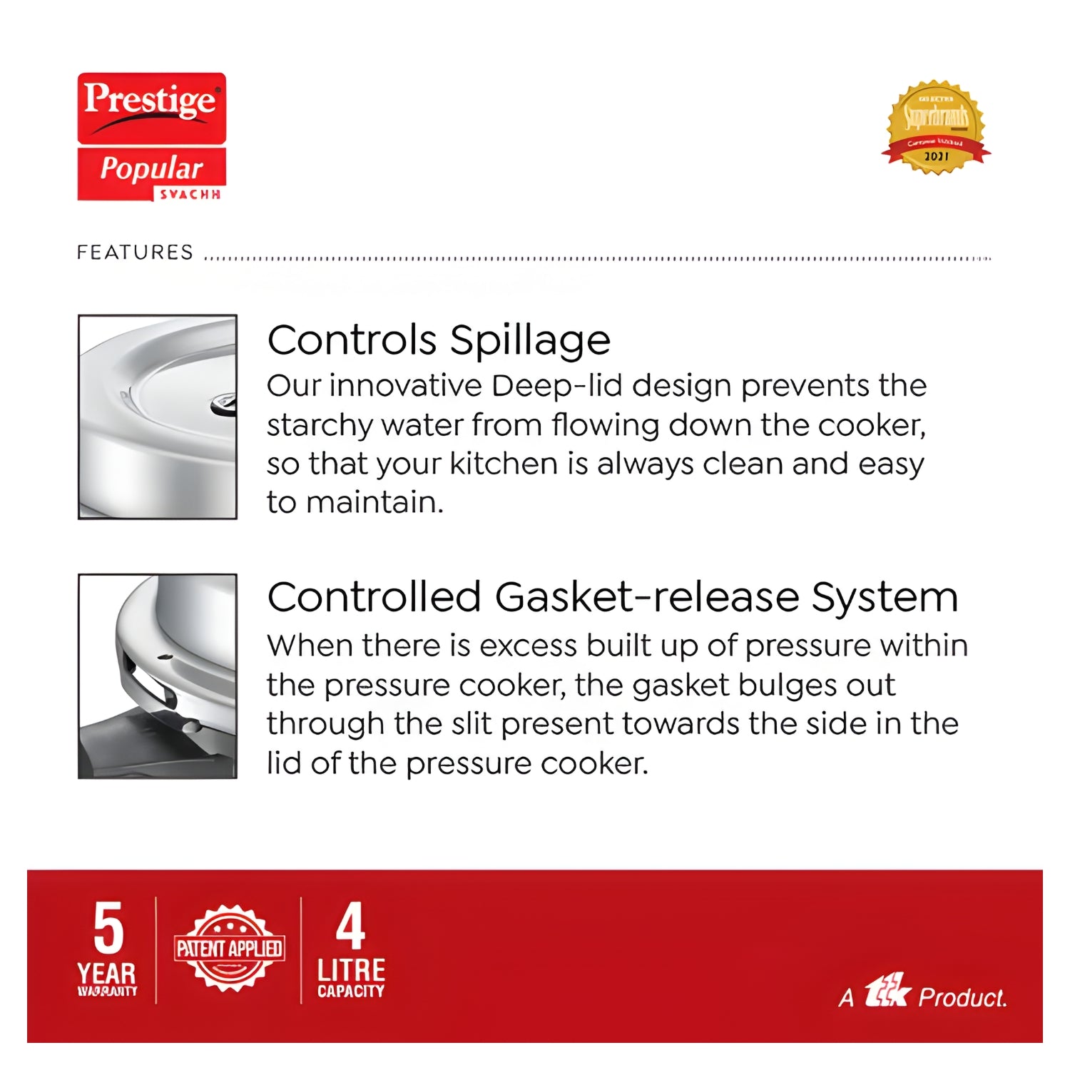 Prestige Popular Svachh Virgin Aluminium Spillage Control Pressure Cooker 4 L_5