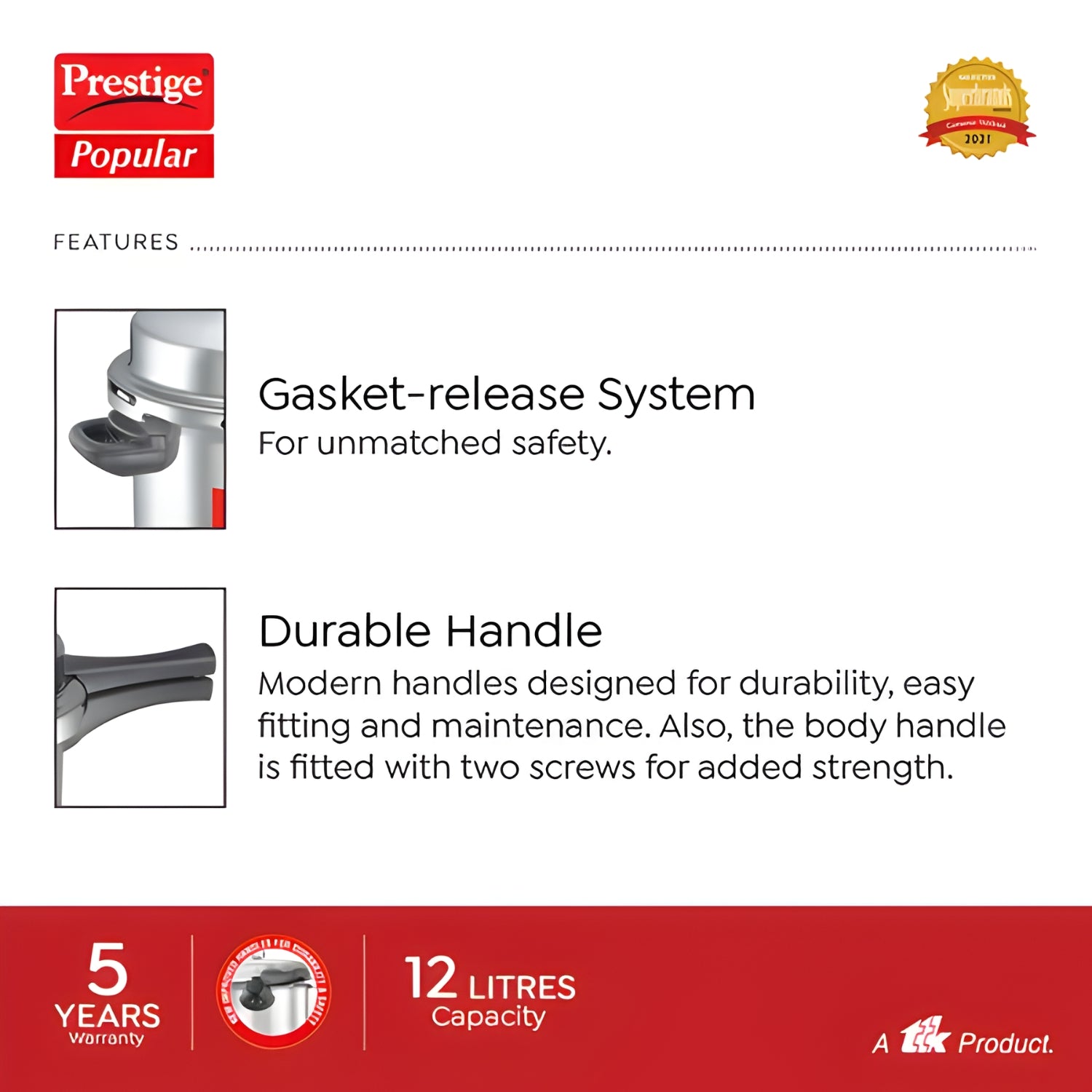Prestige Popular Virgin Aluminium Pressure Cooker 12 L_4