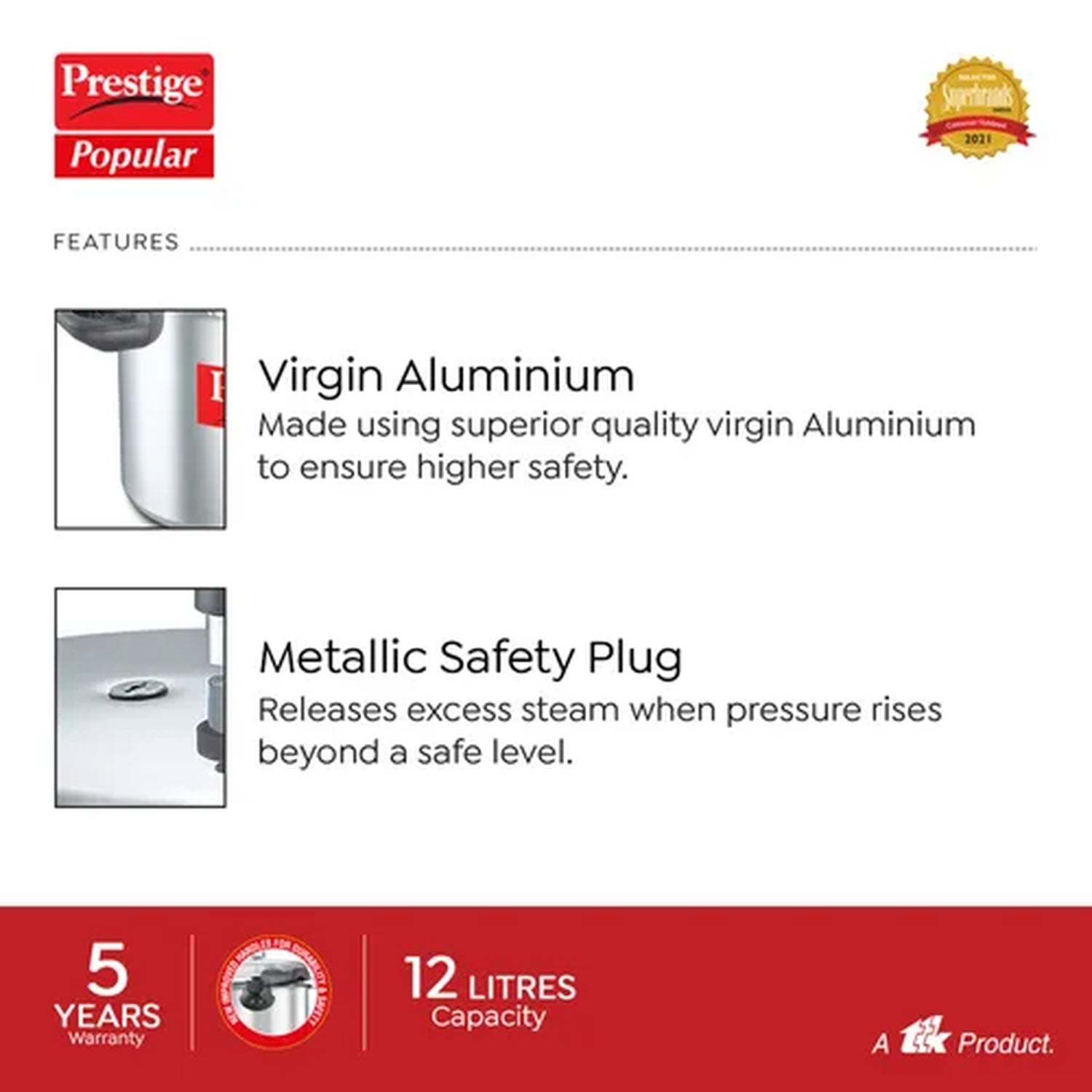 Prestige Popular Virgin Aluminium Pressure Cooker 12 L_5