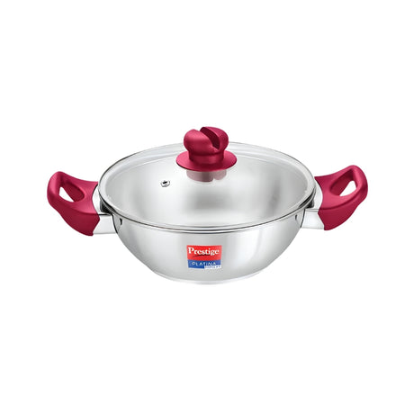Prestige SS Platina Popular Kadai with Glass Lid – 24 cm _ 2.8 L_Front View