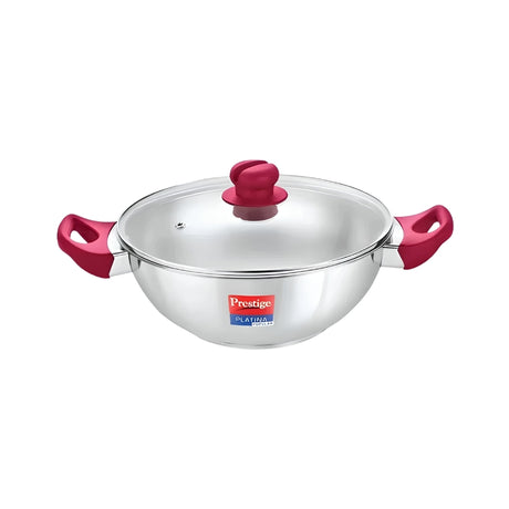 Prestige SS Platina Popular Kadai with Glass Lid – 28 cm _ 4.6 L_Front View