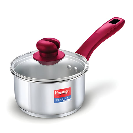 Prestige SS Platina Popular Sauce Pan with Glass Lid - 14 cm \ 1 L_1