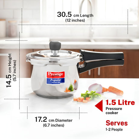 Prestige SS Svachh Popular Spillage Control Pressure Cooker 1.5 L_Diemensions
