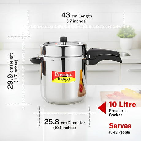 Prestige Stainless Steel Deluxe Alpha Svachh Outer Lid 10 L_Diemension