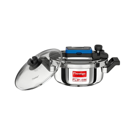 Prestige Svachh Flip-on SS Spillage Control Pressure Cooker With Glass Lid 3 L_Front View