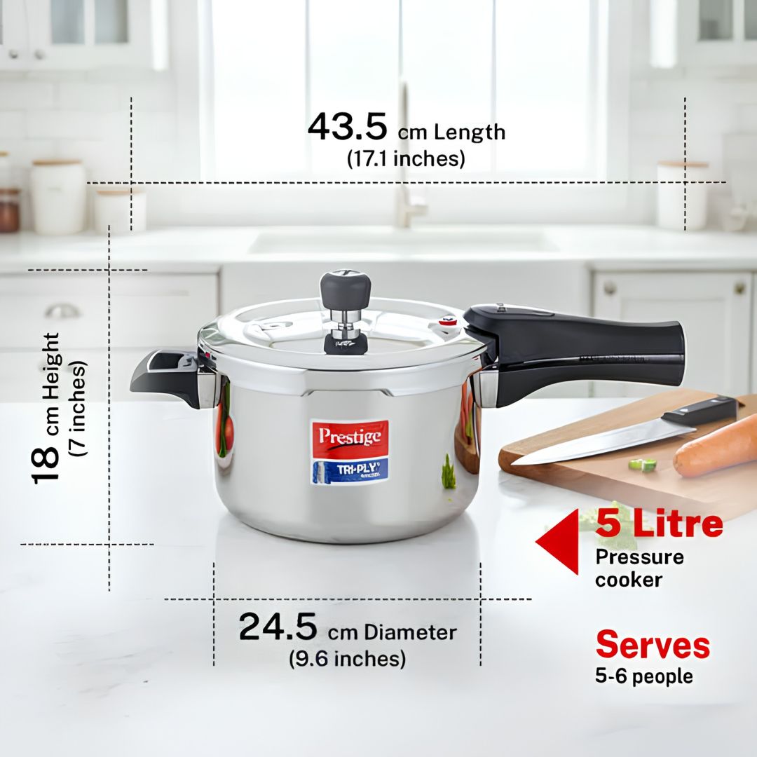 Prestige Svachh Triply SS Pressure Cooker with Unique Deep Outer Lid 5 L_Diemensions