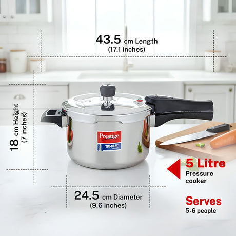 Prestige Svachh Triply SS Pressure Cooker with Unique Deep Outer Lid 5 L_Diemensions