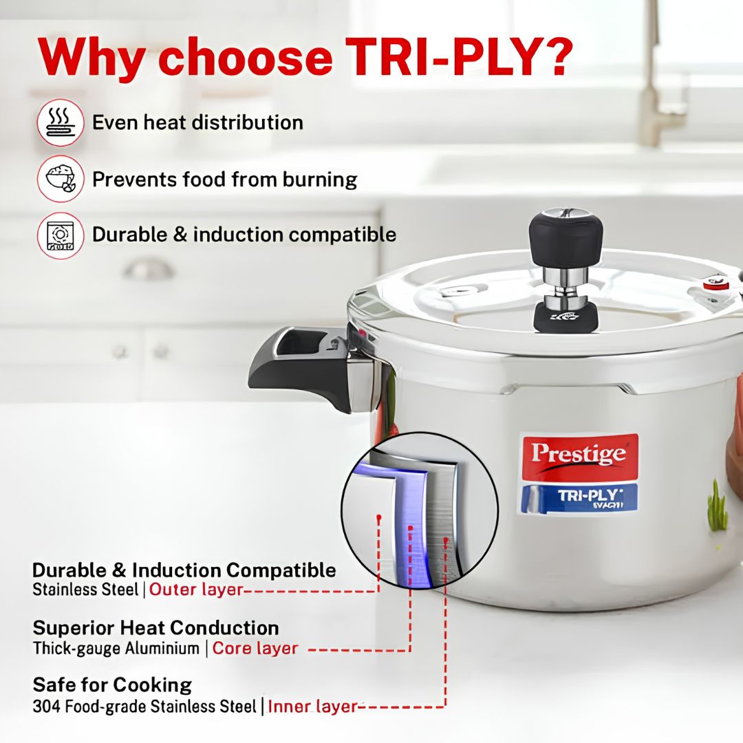 Prestige Svachh Triply SS Pressure Cooker with Unique Deep Outer Lid 5 L_Features 3