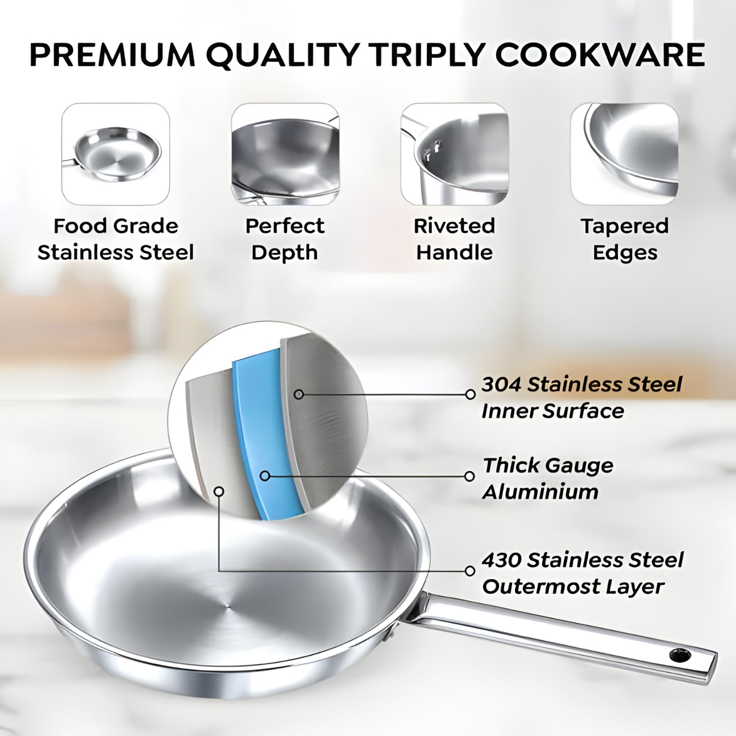 Prestige Tri-Ply BYK Cookware Set 3 Piece - Fry Pan 24 cm \ 1.7 L, Kadai 24 cm \ 2.7 L with SS Lid, Sauce Pan 16 cm \1.5 L_3